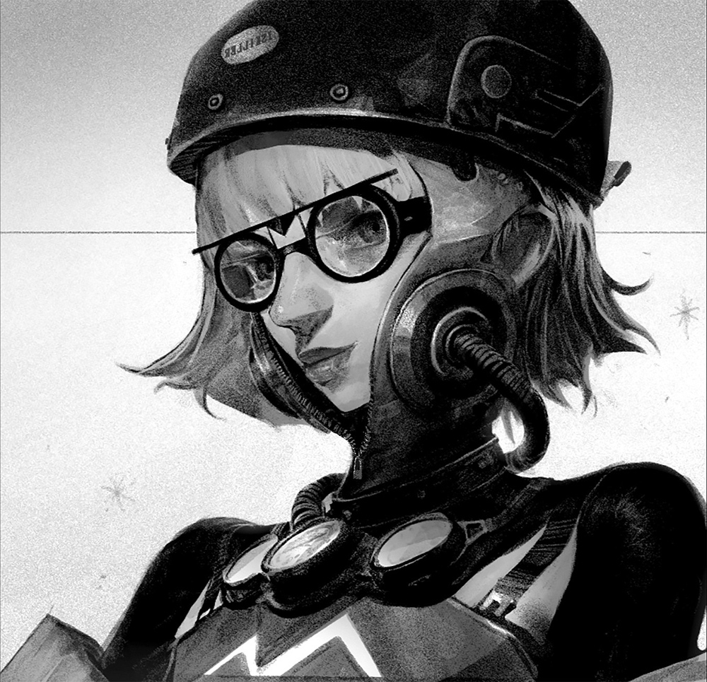 台湾插画师 shawn lin 一组废土风格黑白人像插画练习欣赏